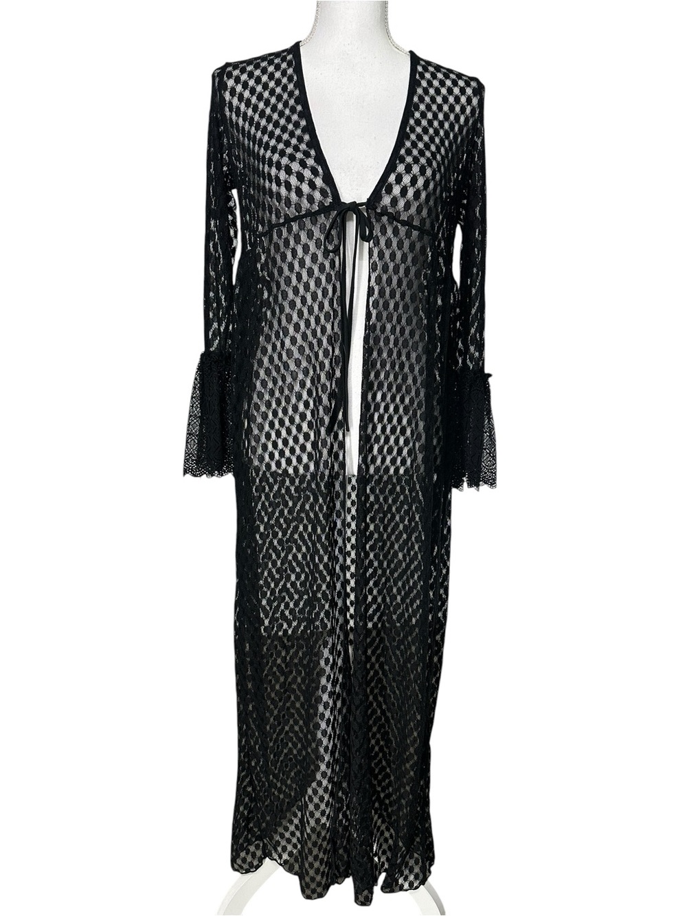 Black Crochet Lace Style Duster / Large Estimated /  Brand HB / Whimsigoth Fairy